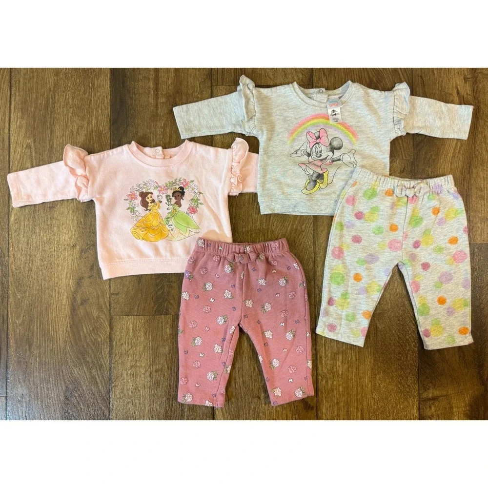 Disney Baby Girl 3-6 Months Sweatsuits‎ Minnie Mouse Princess Belle Shirts Pants